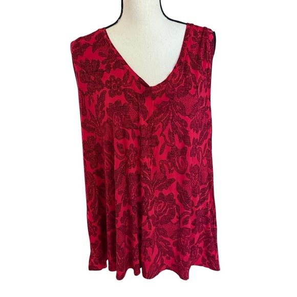 Lane Bryant Womens Red Black Floral Tank Top 18/20 Stretch Plus Size Whimsigoth - Picture 3 of 8